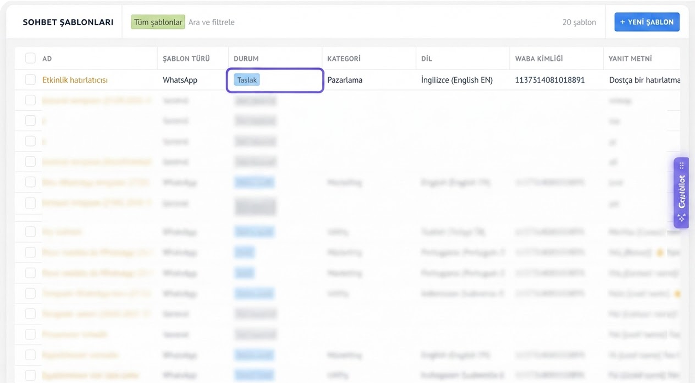 A list of templates with one highlighted as a draft in a user interface.